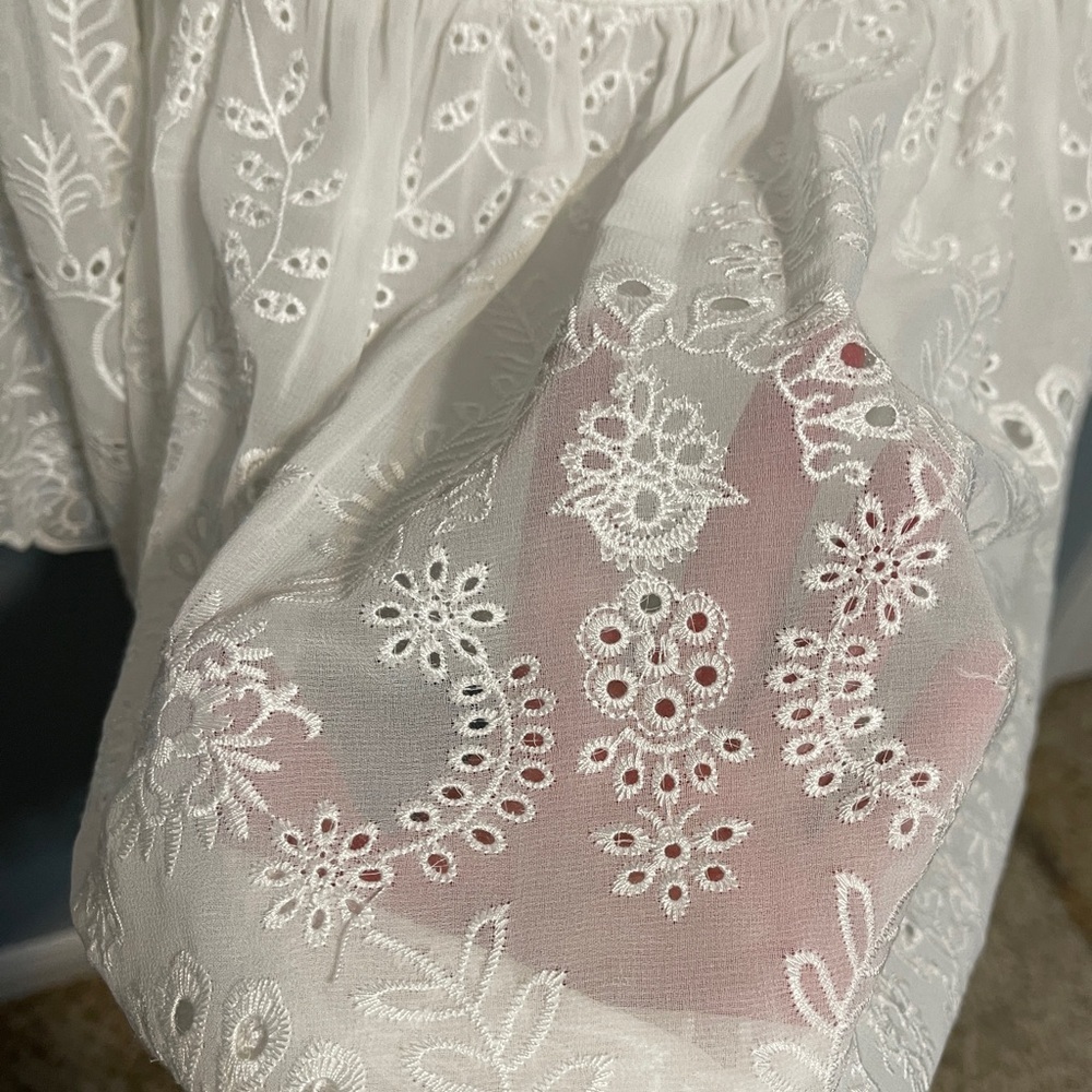 Zara Sheer White Eyelet Cutwork Babydoll Dress Bridal Cottagecore Boho Large - Picture 5 of 8